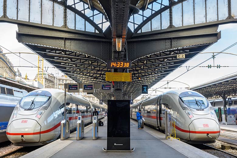 Ice trains waiting for the signal at Gare de L’Est, Paris