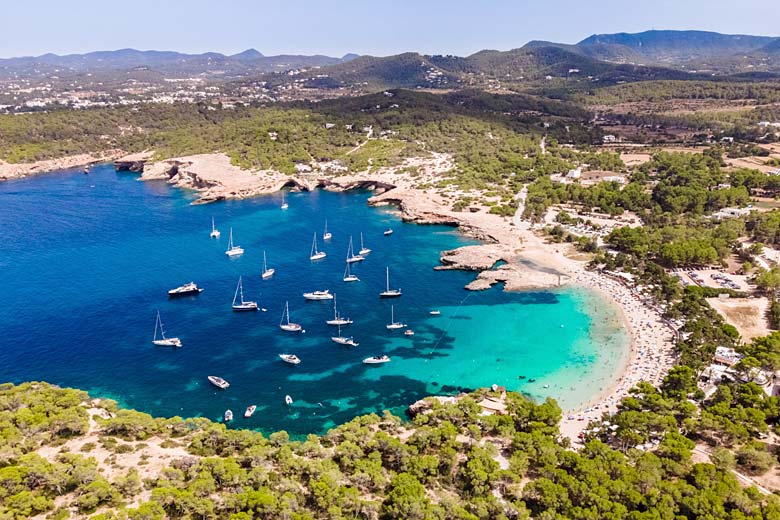 Aerial view of Cala Bassa, Ibiza, Balearic Islands © Javier Duran - Adobe Stock Image