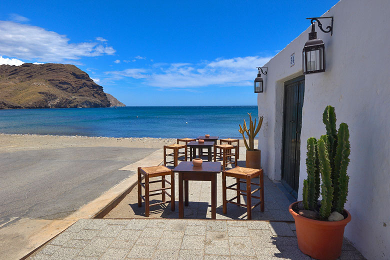 Beach and café at Las Negras, Cabo de Gata Almería © Jam World Images - Alamy Stock Photo