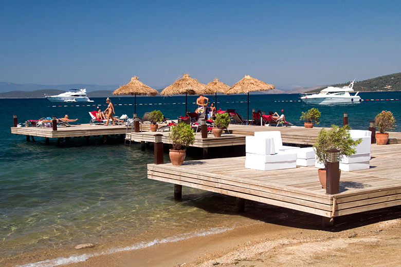 Beach club on Türkbükü Beach, Bodrum