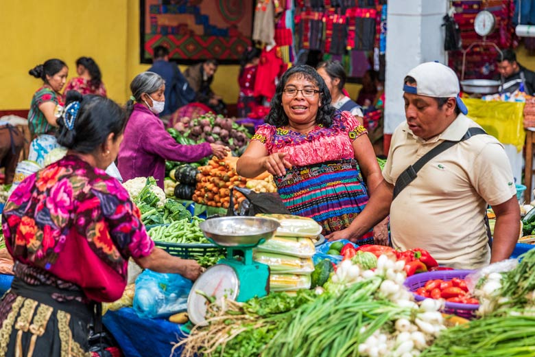 Fresh produce for sale at the colourful Chichicastenango market © Bella Falk