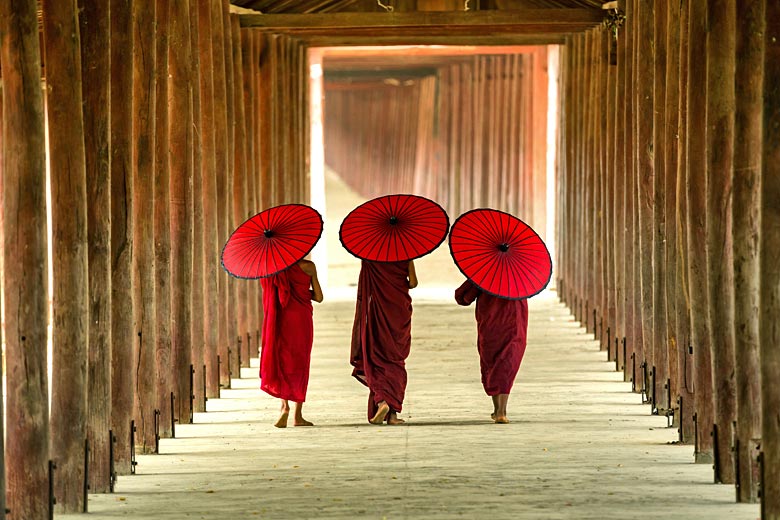 Colourful monks on the move in Myanmar
