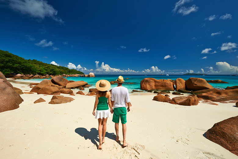 Couple on honeymoon in the Seychelles Couple on honeymoon in the Seychelles