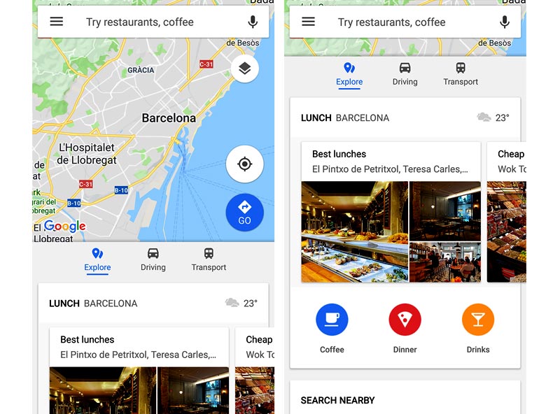 Find cafés, bars, shops and more with the 'explore' function