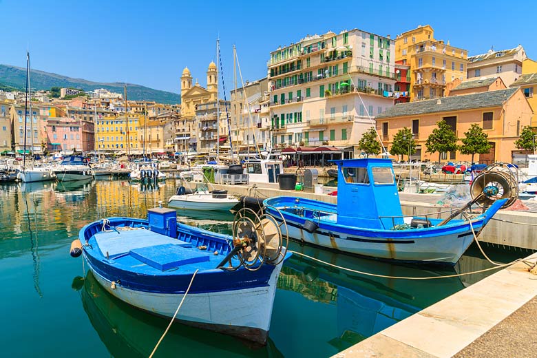 The colourful harbour in historic Bastia, Corsica