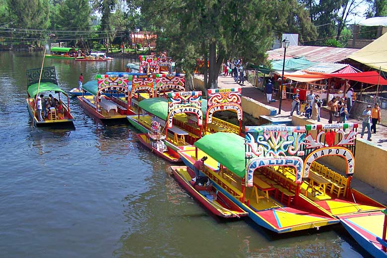 Colourful gondolas on the Xochimilco canal network