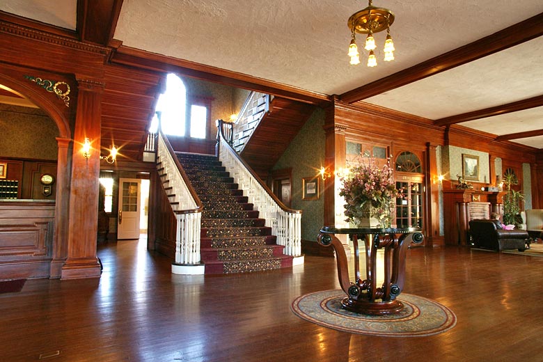 Grand staircase in the Stanley Hotel, Estes Park, Colorado - photo courtesy of www.stanleyhotel.com