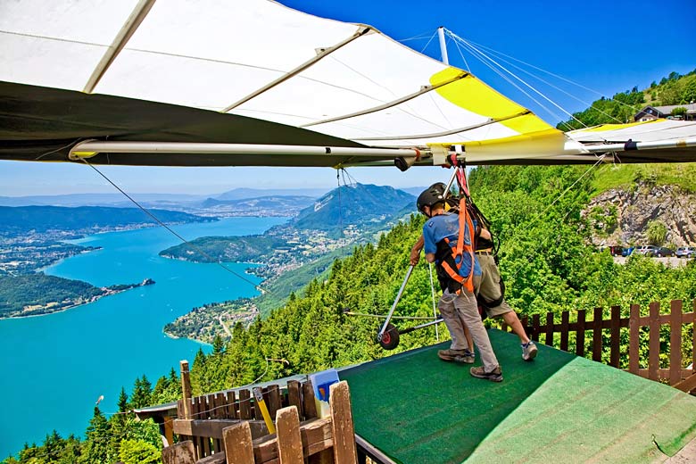 Taking off over Lake Annecy