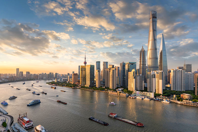 The Huangpu River flowing through Shanghai's financial district