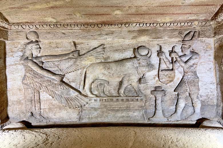 Wall carving in the Kom El Shoqafa Catacombs