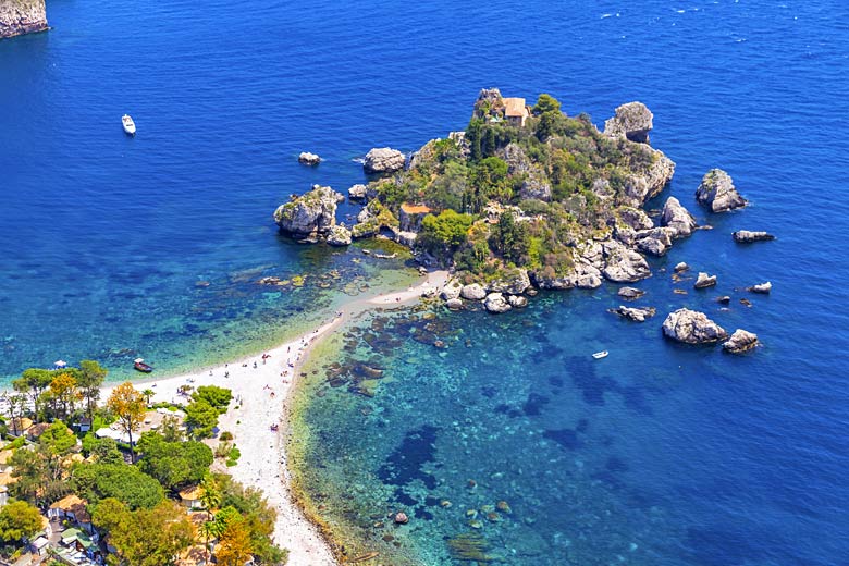 The little island of Isola Bella below Taormina, Sicily