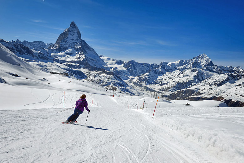 Skiing in Zermatt, Switzerland towards the end of the season