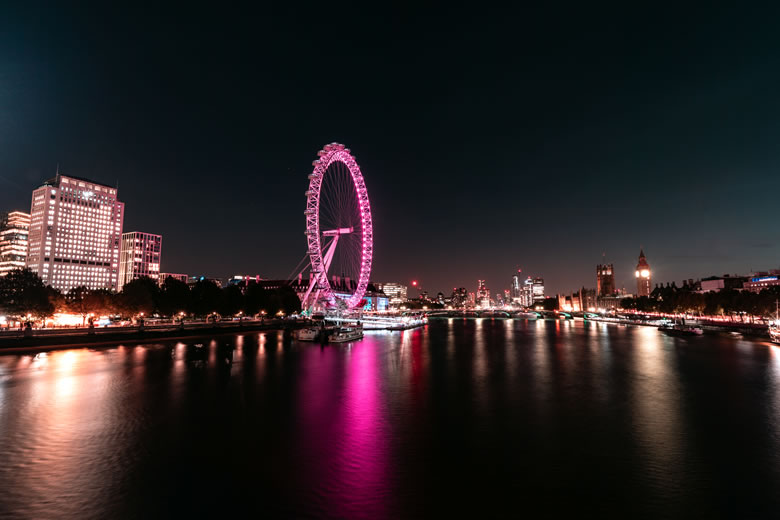 Night-time view of the London Eye
