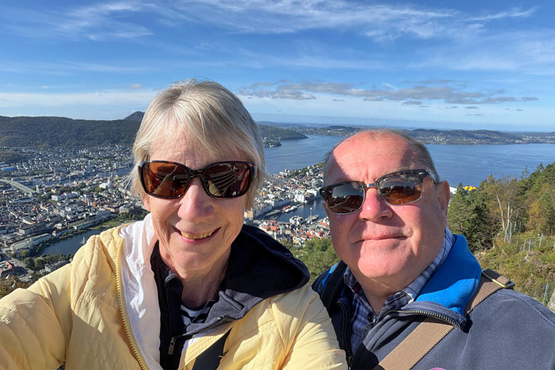 Gillian and her husband above Bergen