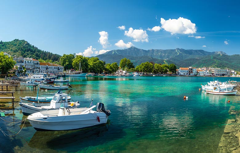 Mountain-backed old harbour, Thassos Mountain-backed old harbour, Thassos