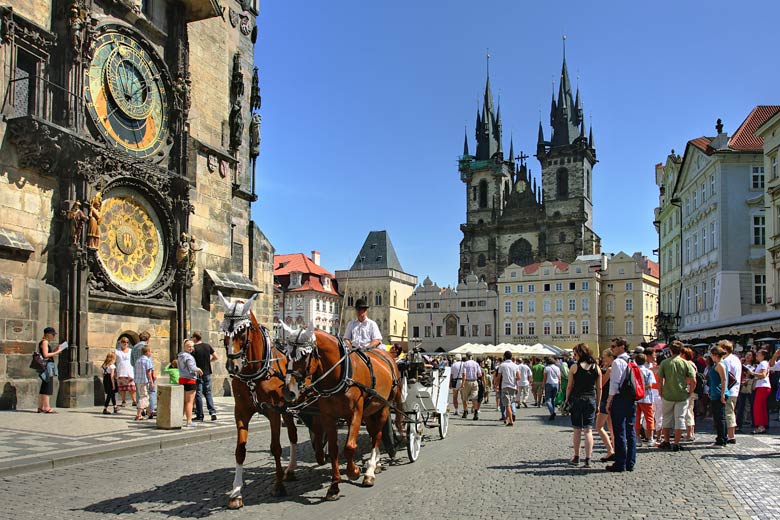 Prague's popular Old Town Square and the Astronomical Clock