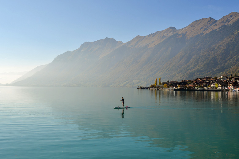 Paddleboarding on Lake Brienz, Switzerland