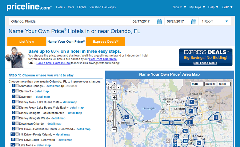 Priceline Name Your Own Price®: Orlando hotel bidding