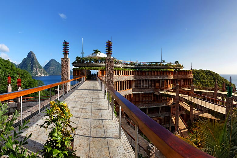 Entrance to the restaurant at Jade Mountain Resort © imageBROKER - Alamy Stock Photo