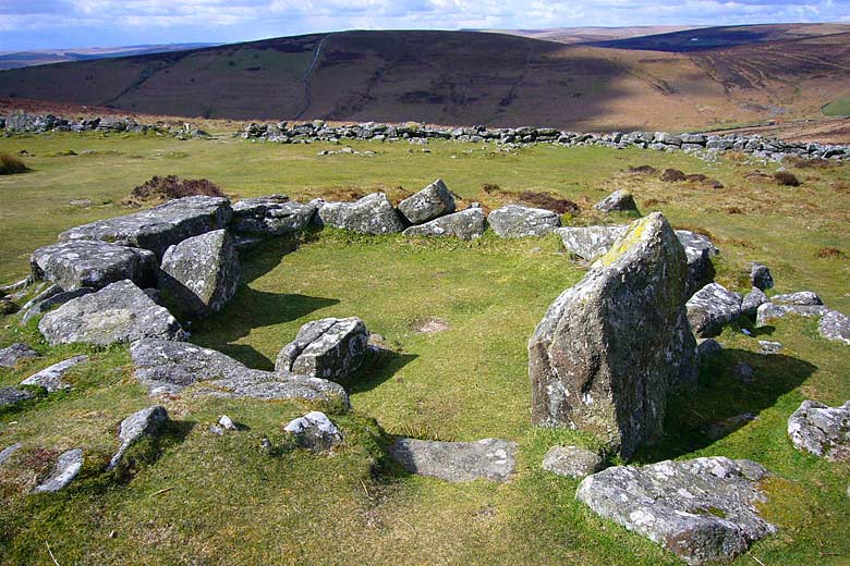 Foundations of one of the roundhouses at Grimspound