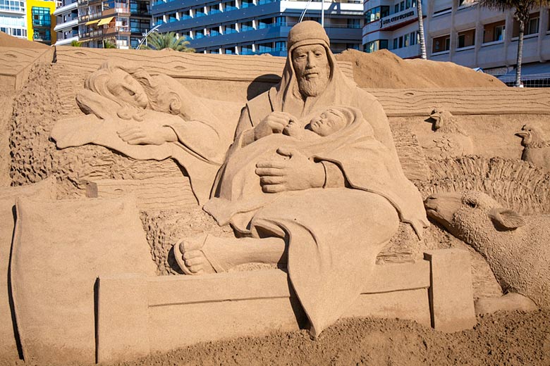 Nativity sand sculptures on the beach in Las Palmas, Gran Canaria