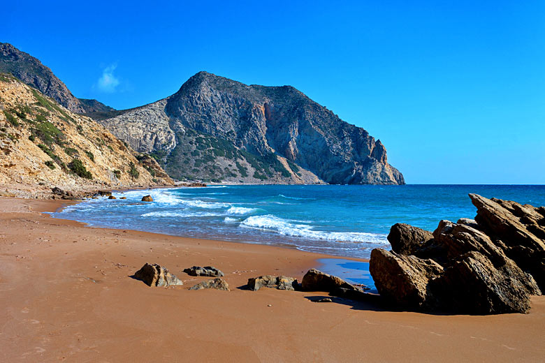 The secluded beach at Cavo Paradiso, Kos