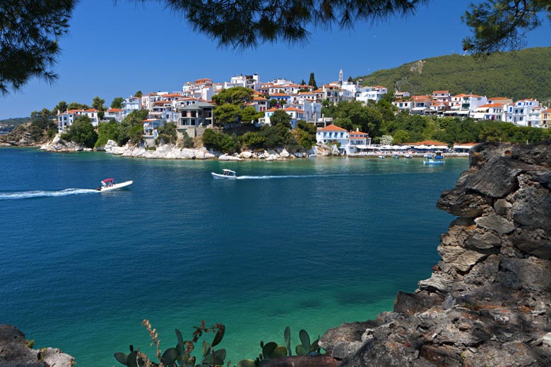 View from Bourtzi towards the old town, Skiathos