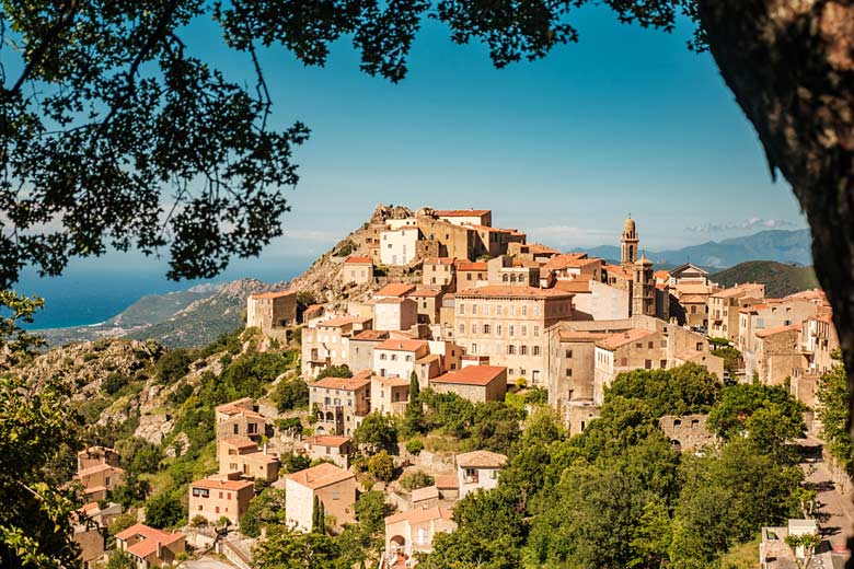 The scenic hilltop village of Speloncato in Corsica