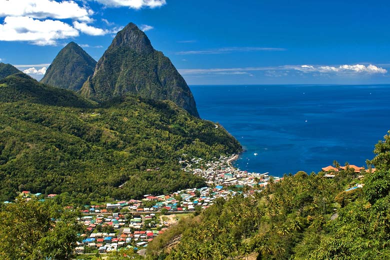 Soufriere, St Lucia on a clear day in July