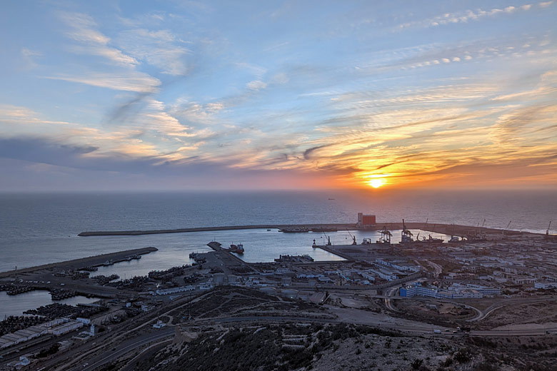 Sunset beyond Agadir’s busy port