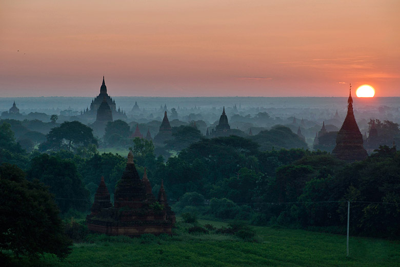 Sunrise over Bagan on a misty morning