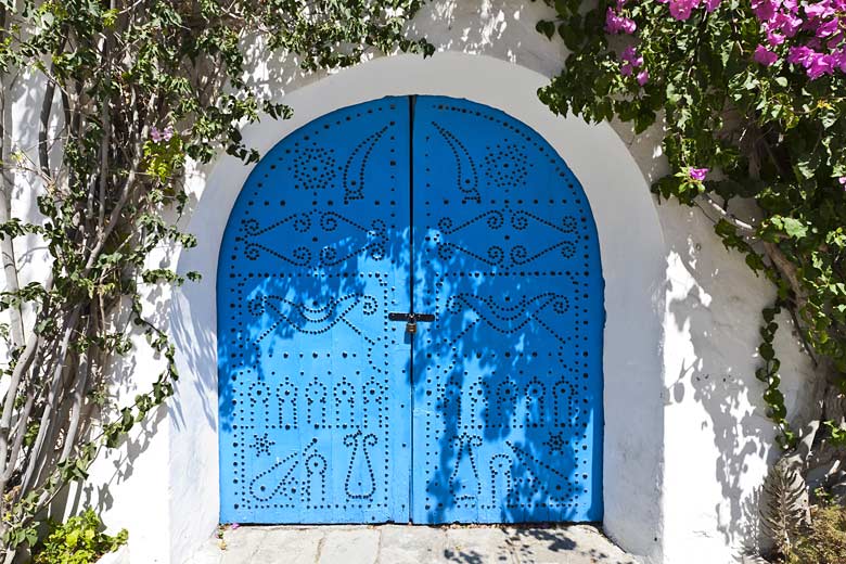Traditional blue door in the village of Sidi Bou Said