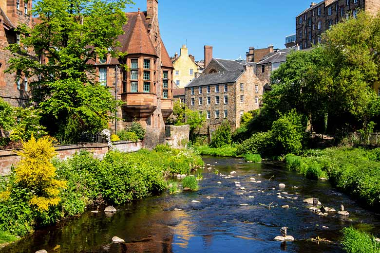 The Water of Leith Walkway passing through desirable Dean Village